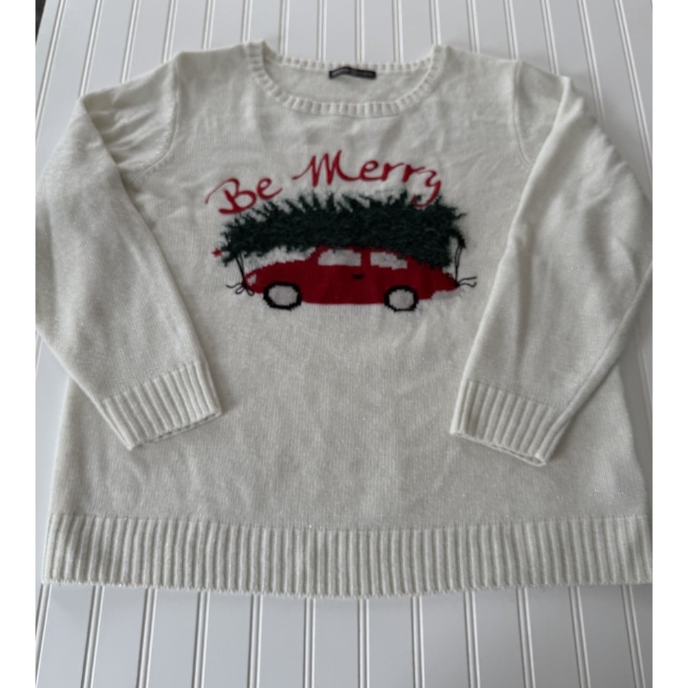 Signature Collection Women's Christmas Sweater‎ – Size 2X | White Sparkle